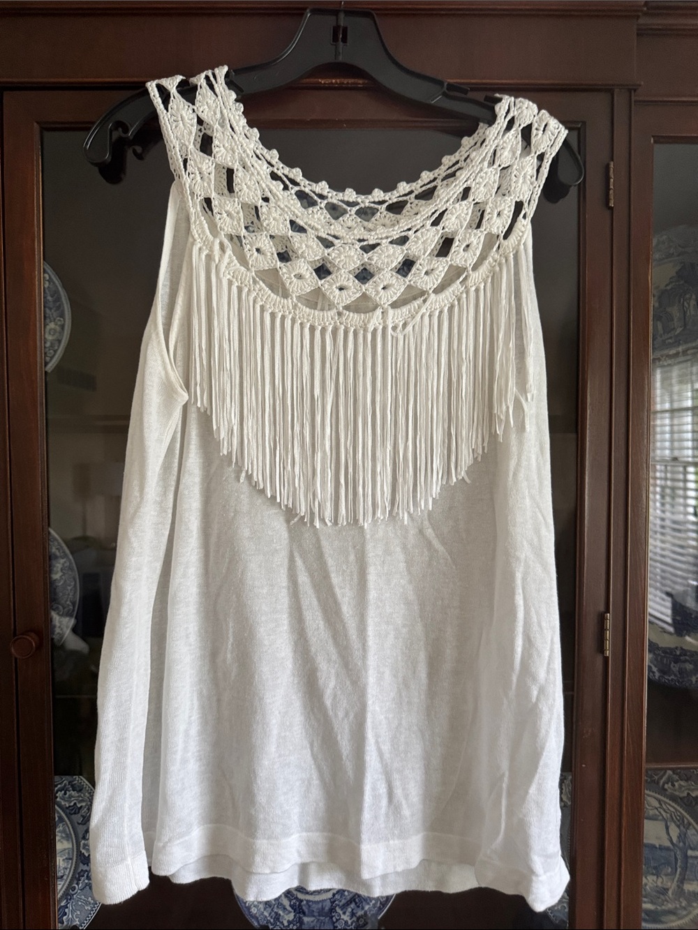 Ella Moss White Crochet Fringe Tank Top